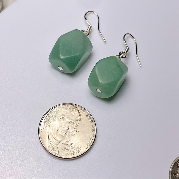Beautiful Artisan Sterling Silver & Jade Precious Green Gemstone Drop Earrings - Picture 3 of 13